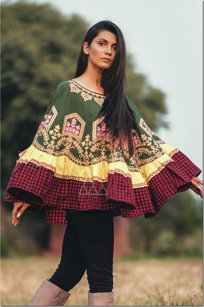 boho-style-gingham-embroidered-khadi-poncho