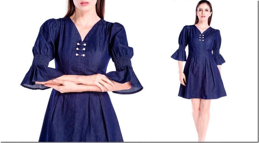 deep-blue-statement-sleeve-pearl-denim-dress