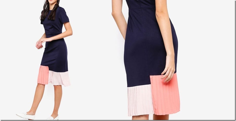 navy-colorblock-pleated-midi-dress