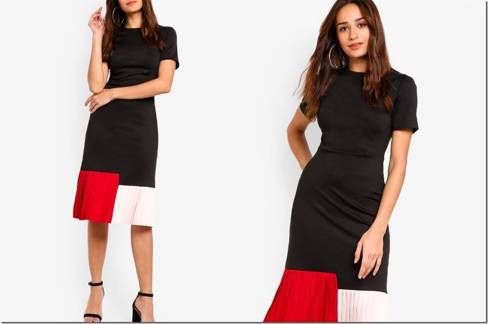 The Pleated Midi Dress With A Color Block Twist