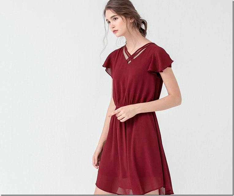 red-wine-flutter-sleeve-dress