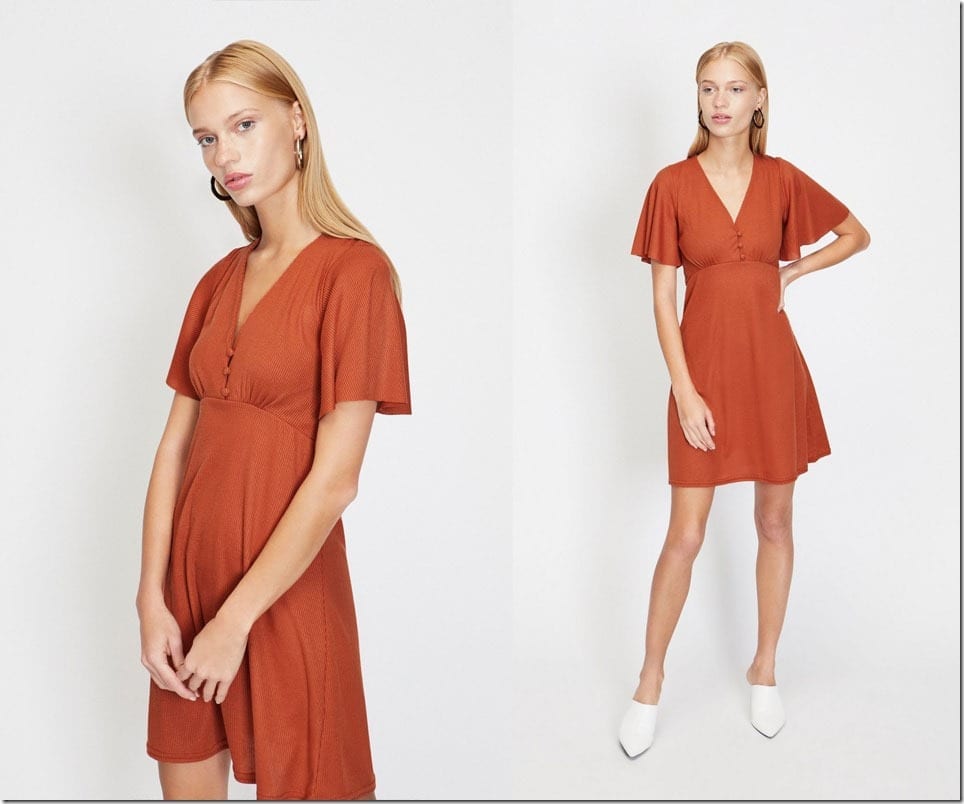 brown-angel-sleeve-dress