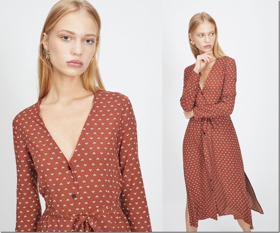 brown-arrow-print-midi-dress