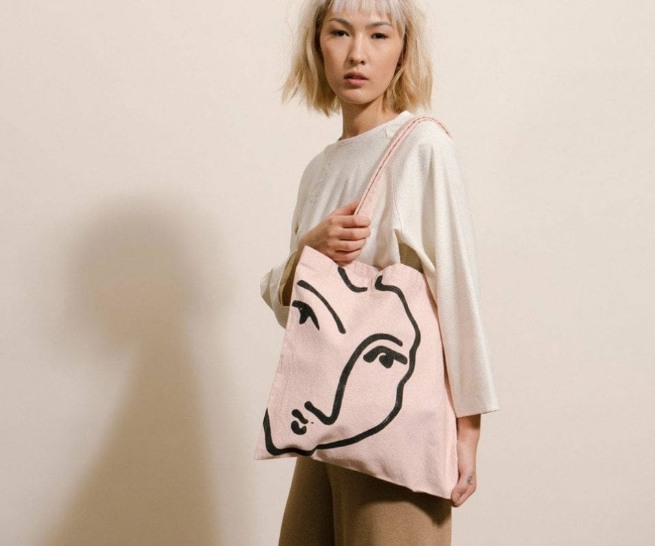 Sturdy Minimalist Tote Bags With Abstract Faces