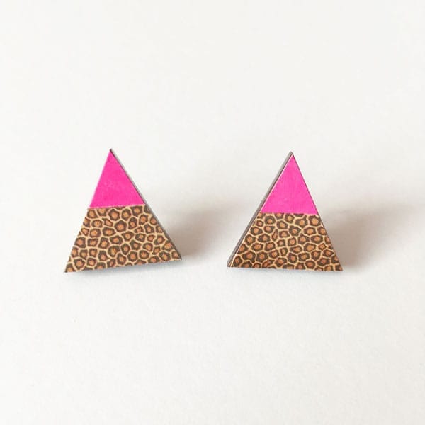 Neon Geometric Jewelry Inspiration ~ Pink Triangle Leopard Earrings
