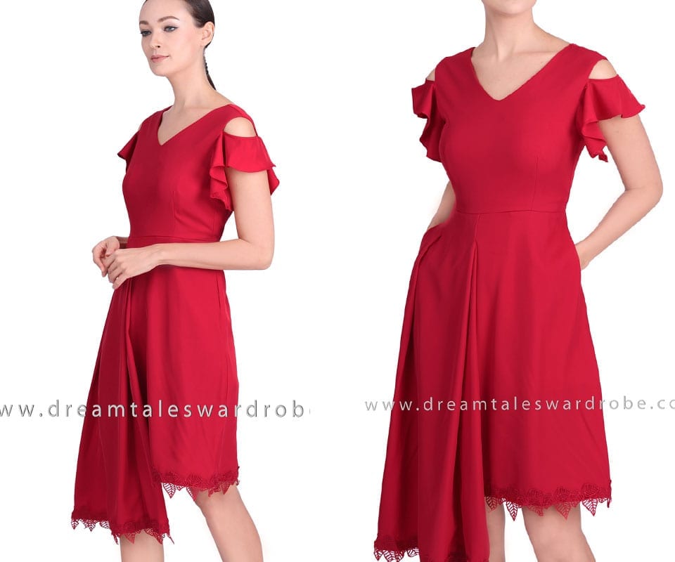 Asymmetric Hem Ruffle Sleeve Dress