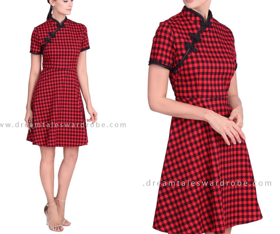 Gingham Plaid Cheongsam Dress