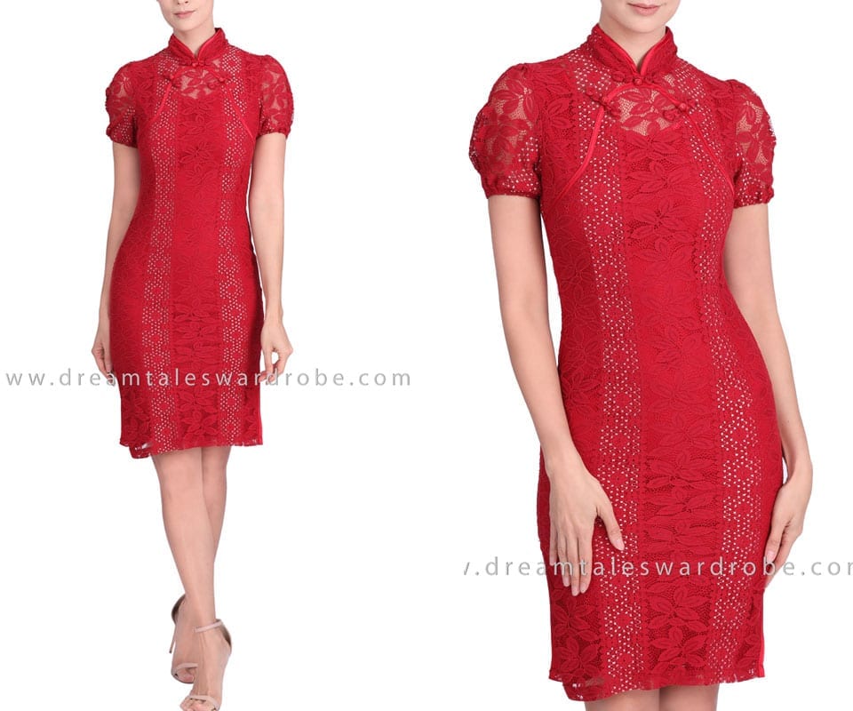 Red Lace Cheongsam Dress
