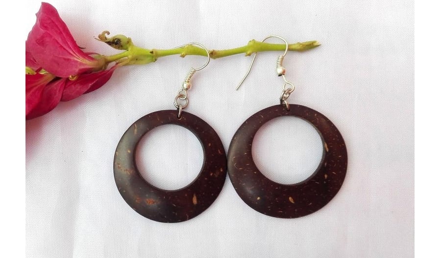 Round Coconut Shell Dangle Earrings