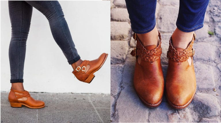 leather boots with geometric sole