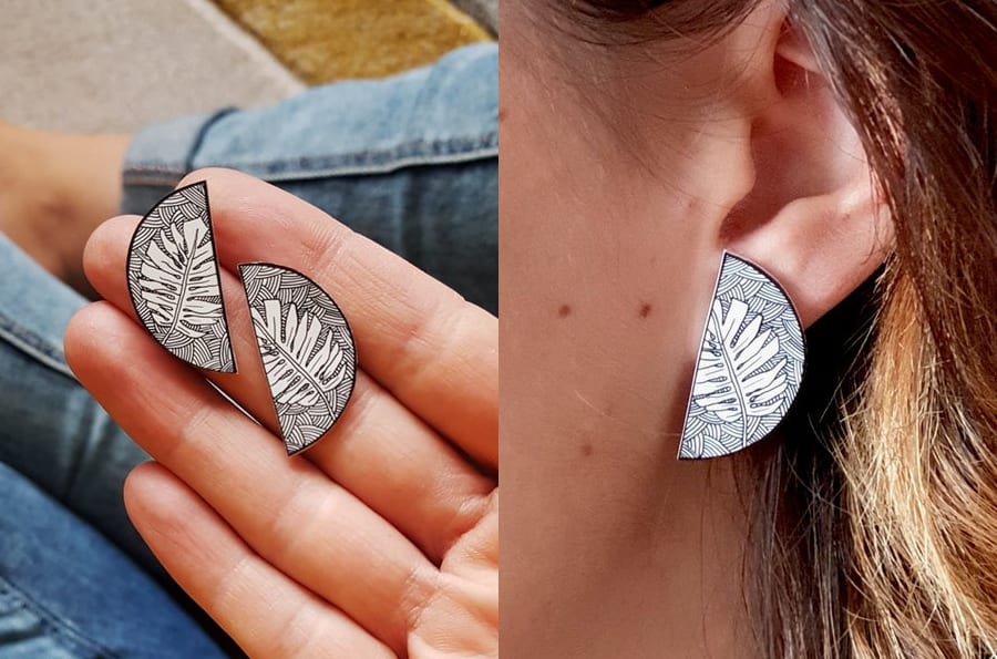 Monstera Geometric Stud Earrings