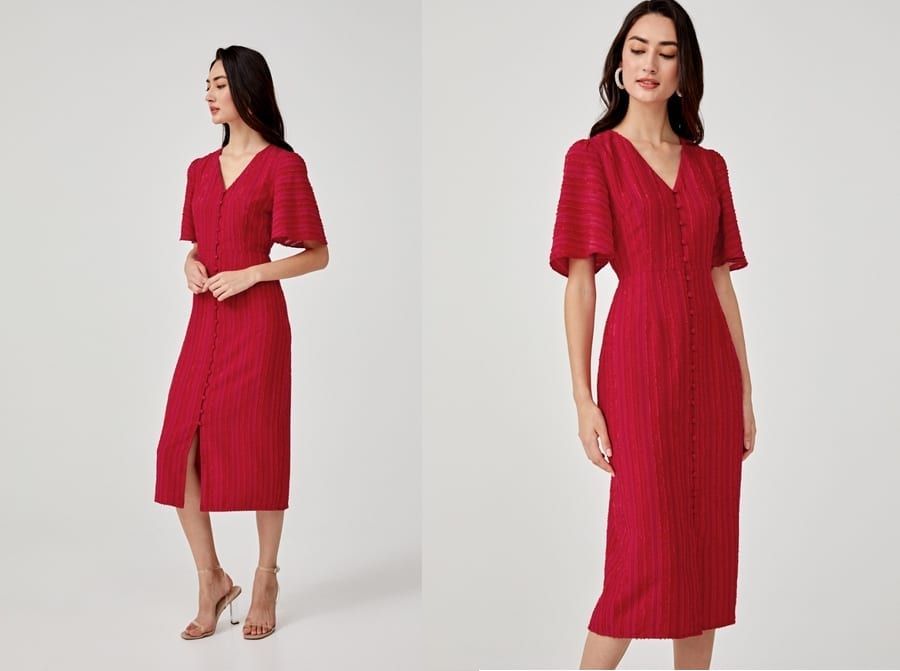 Red Jacquard Midi Dress