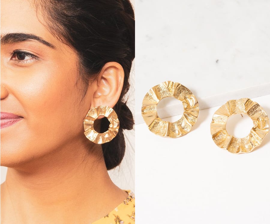 Textured Gold Circle Earrings