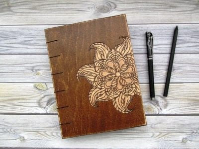 Flower Engraved Wooden Notebook