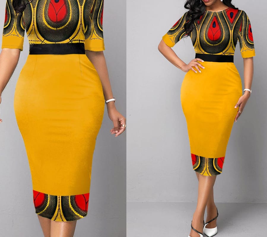 Paisley Yellow Bodycon Dress