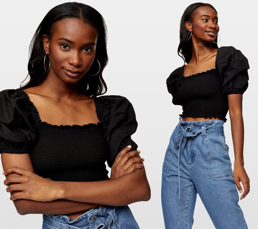 Black Square Neck Crop Top