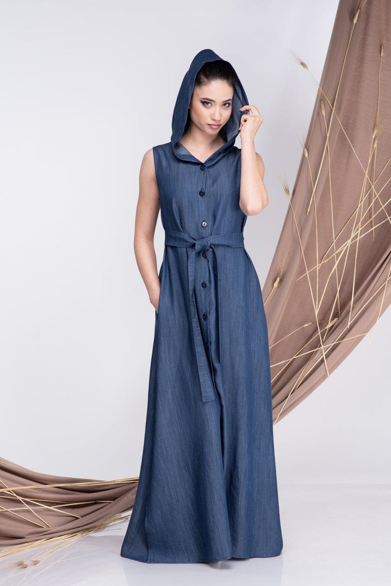 Lounge Dress Style ~ Linen Hooded Dress
