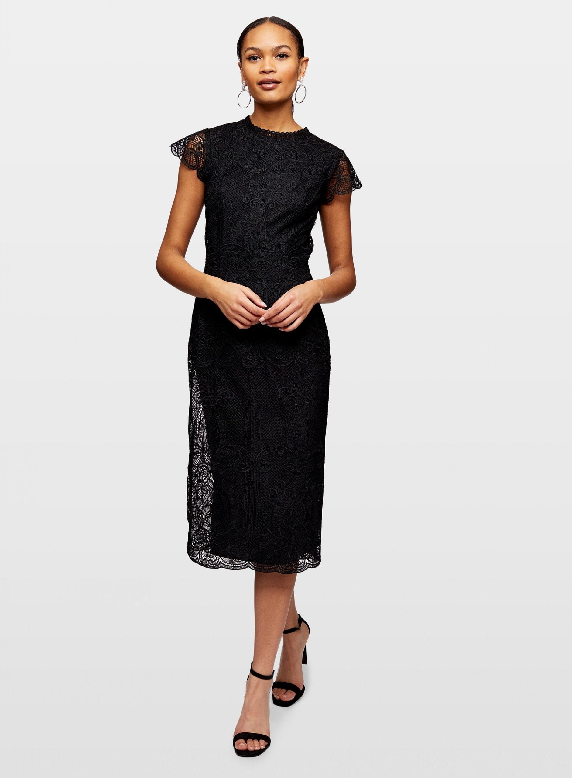 Flutter Sleeve Lace Midi Dress