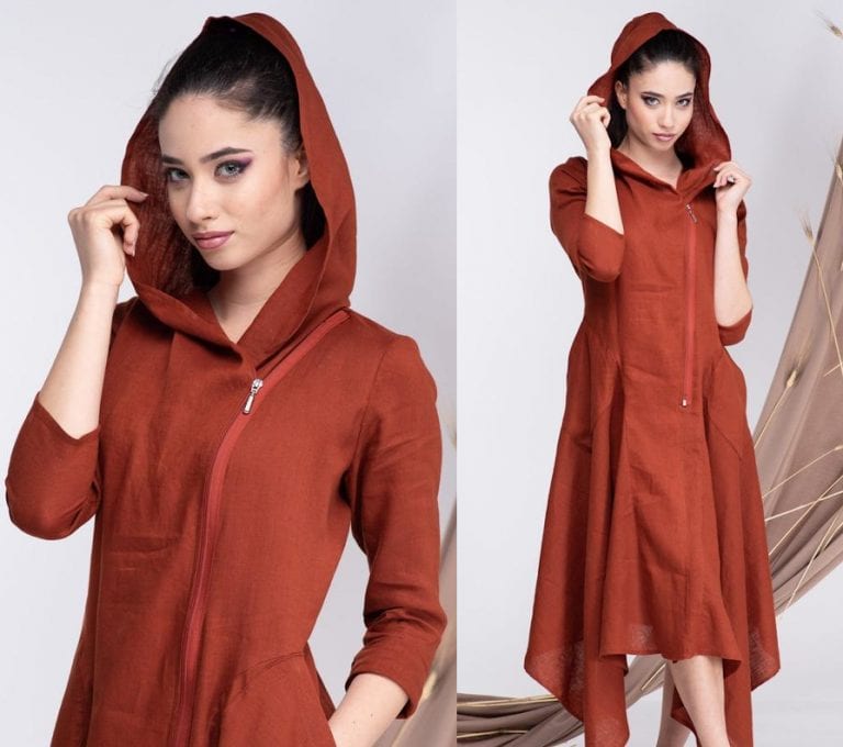 Hooded Linen Midi Dress