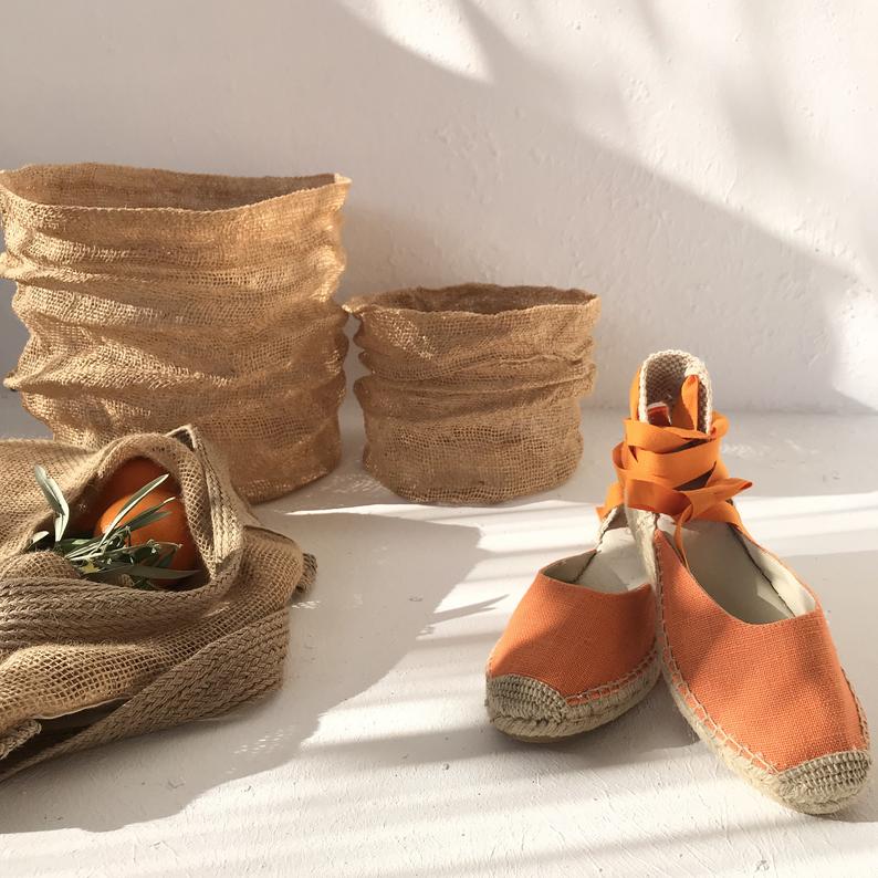 Orange Lace Up Summer Espadrilles