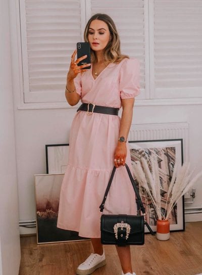 Tiered Poplin Midi Dress