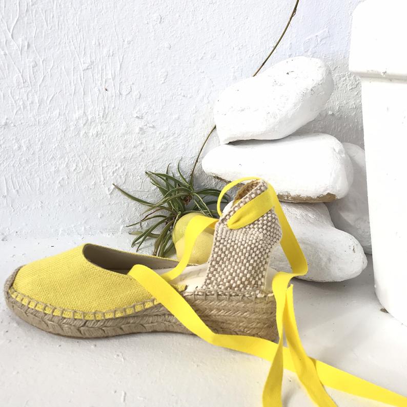 Yellow Lace Up Espadrilles