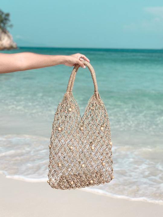 Hand knit pearl rattan bag