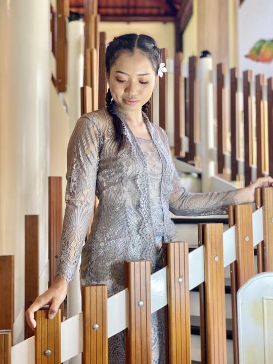 Grey lace Balinese kebaya top