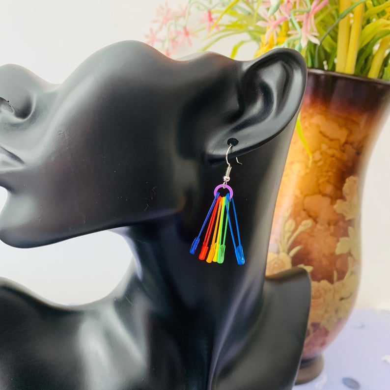 multi rainbow pin earrings