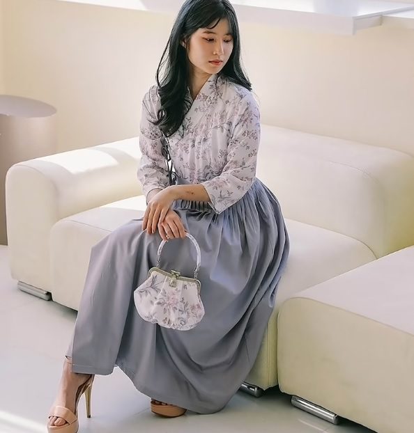 floral grey mod hanbok dress