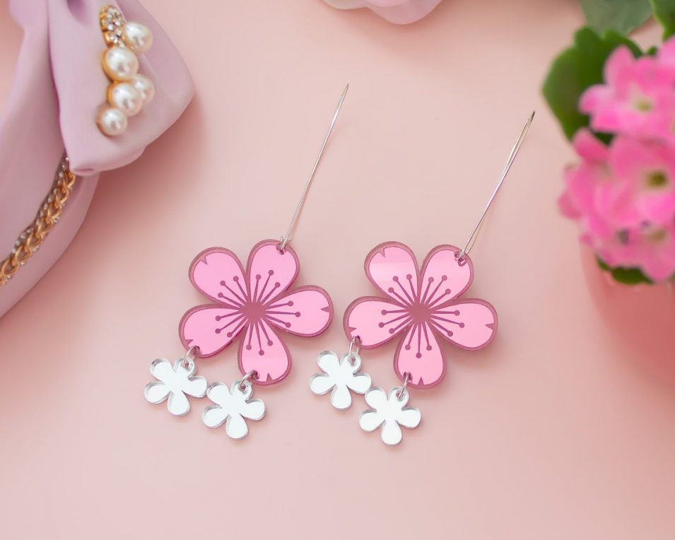 holographic cherry blossom earrings