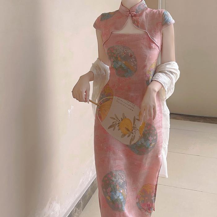 Linen Cheongsam Midi Dress