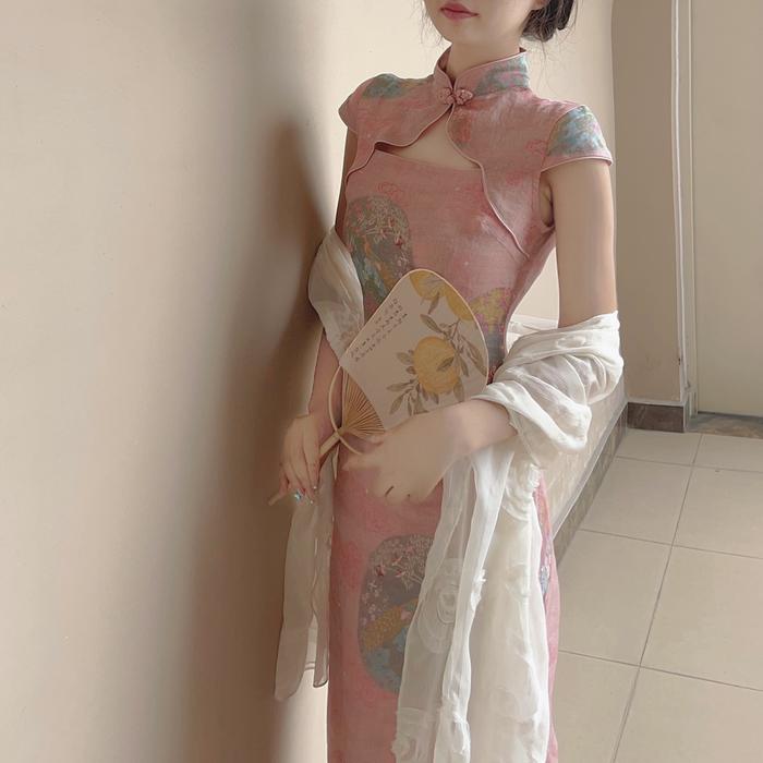 Linen Cheongsam Midi Dress