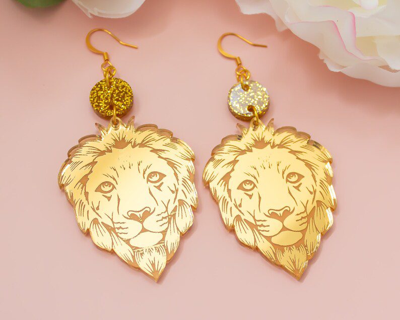 mirror acrylic holographic lion earrings