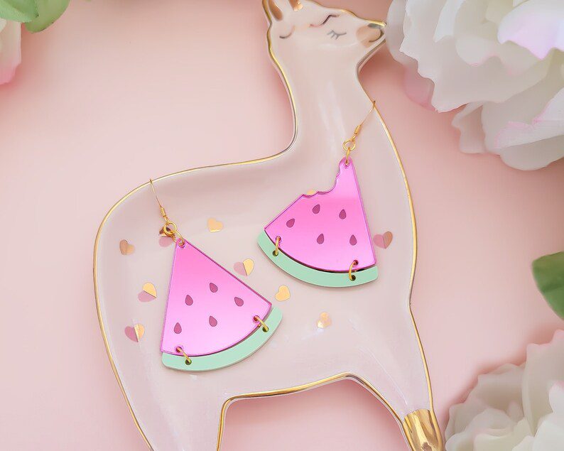 pink watermelon mirror acrylic earrings