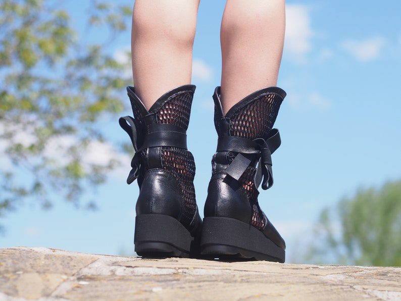 mesh style genuine leather summer boots