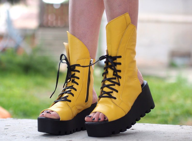 statement yellow lace up summer boots