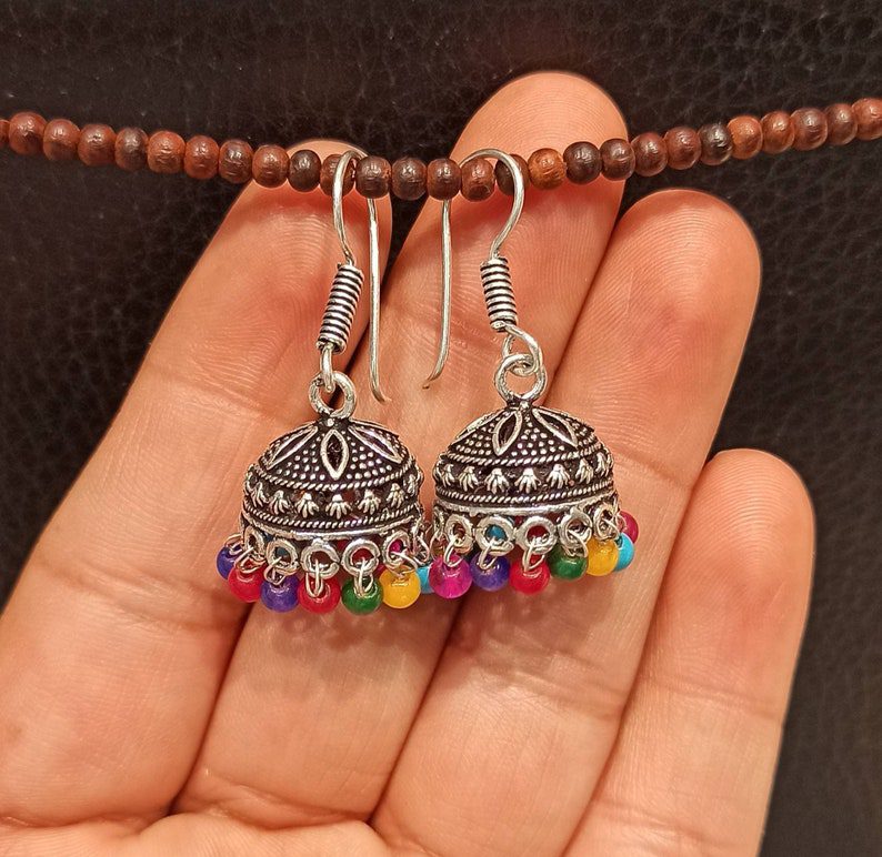 colorful beaded jhumka earrings // IndiafashionartsIN