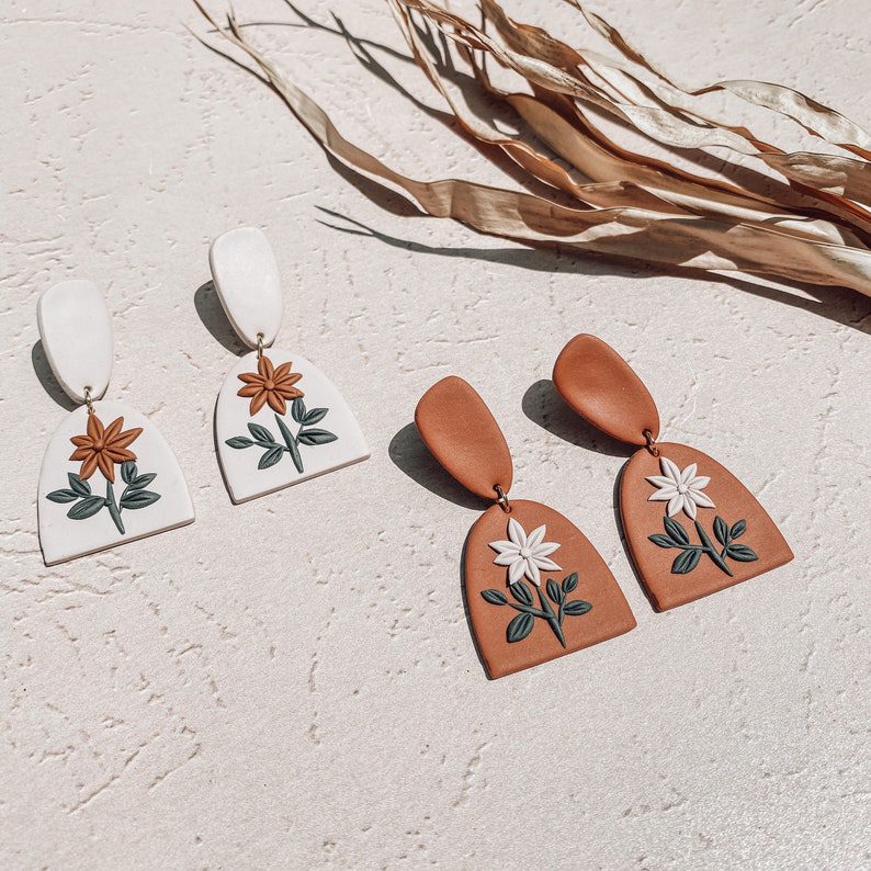 floral terracotta dangle earrings // VelvetOrangeDesigns