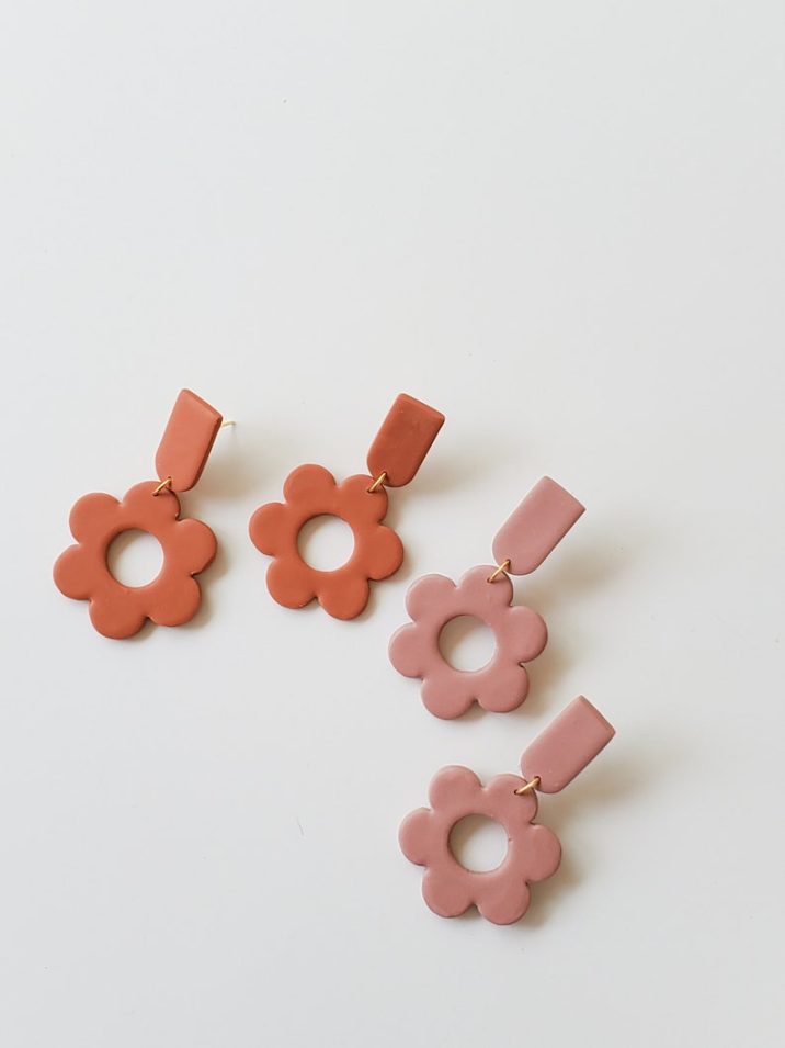 flower terracotta clay earrings // YellowDotsStudio