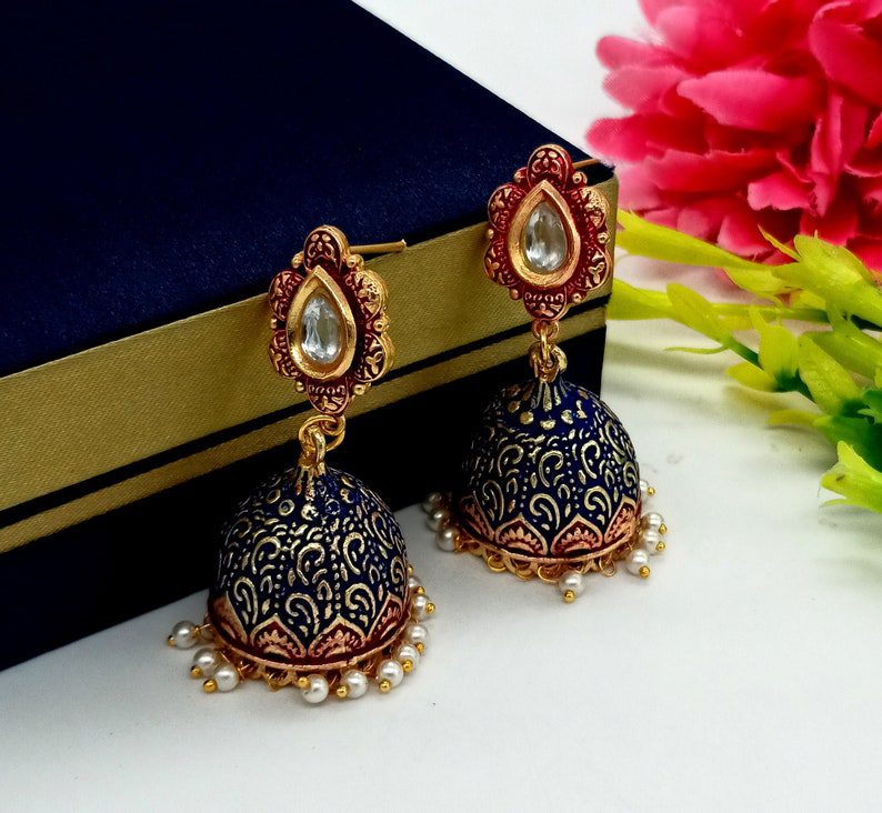 handpainted enameled jhumka earrings // luckyjewelsart