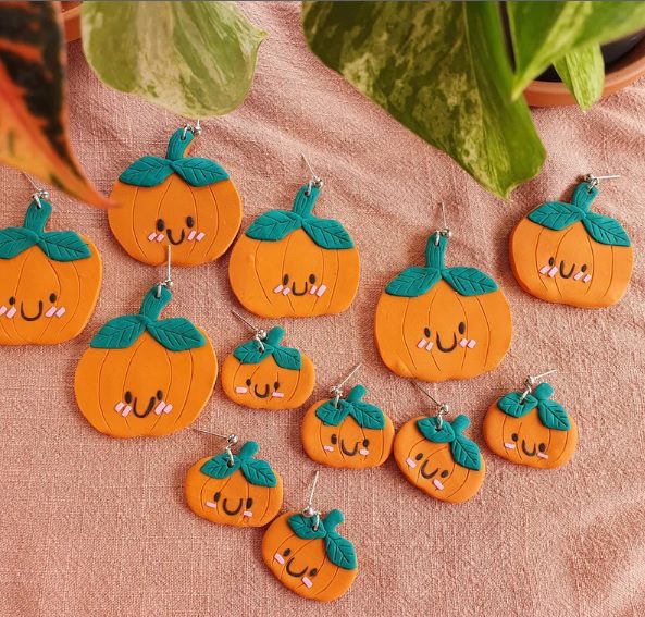 happy pumpkin halloween earrings // LaurenLillyArt