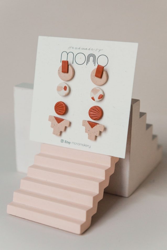 set of 4 terracota pink granite earrings // MonoMakery