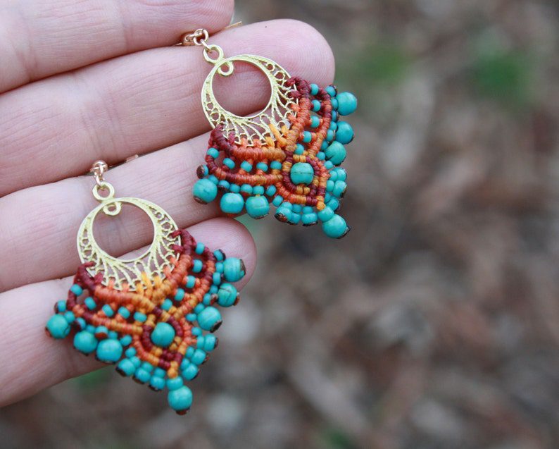 turquoise beaded statement earrings // yasminsjewelry