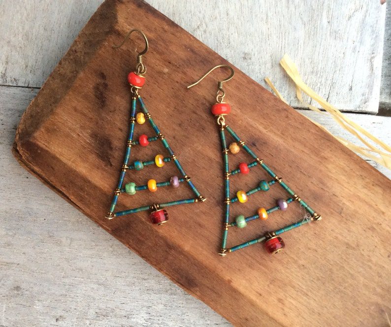 christmas tree statement earrings // RushweaverJewellery