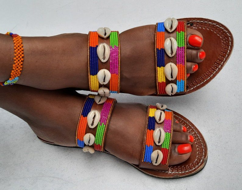 colorful beaded shell sandals // SaharaZuri