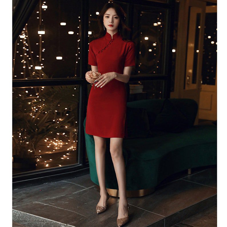 minimalist red cheongsam dress // OrientIn