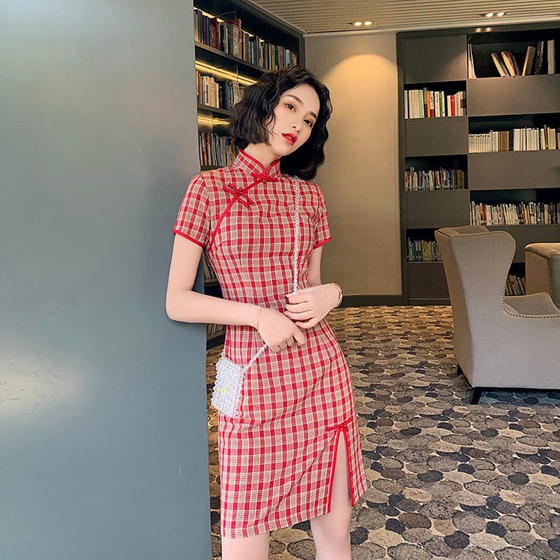 mod cheongsam plaid dress // ChineseArtCharm