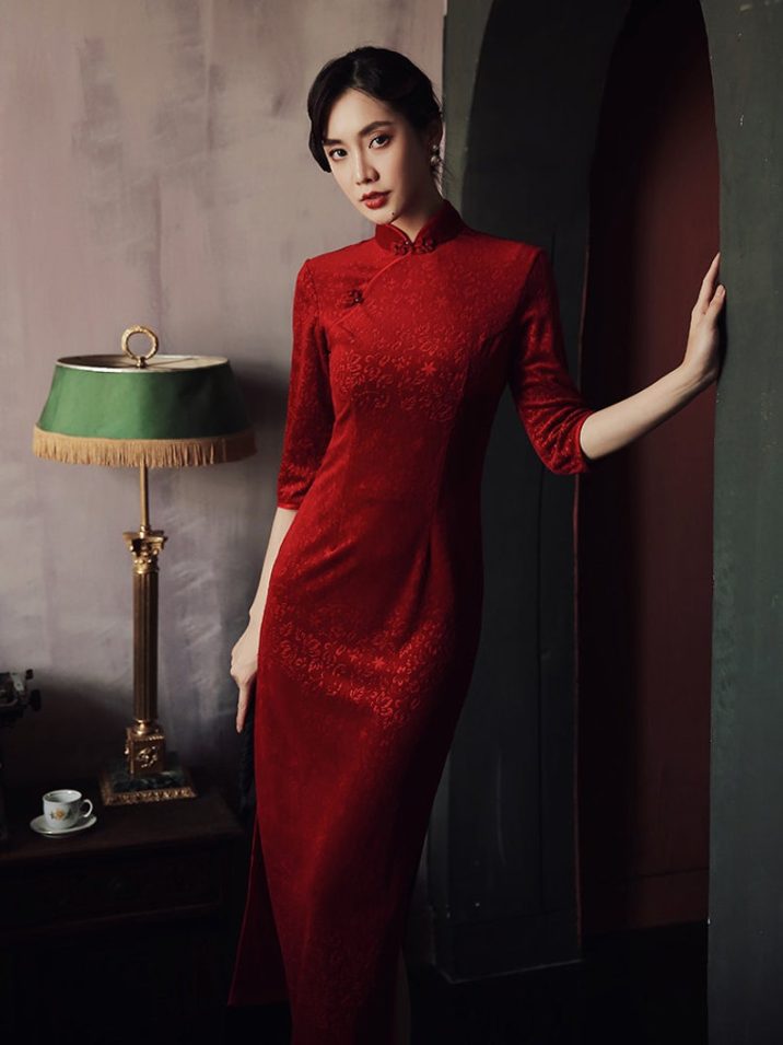red velvet cheongsam dress // ChineseArtCharm