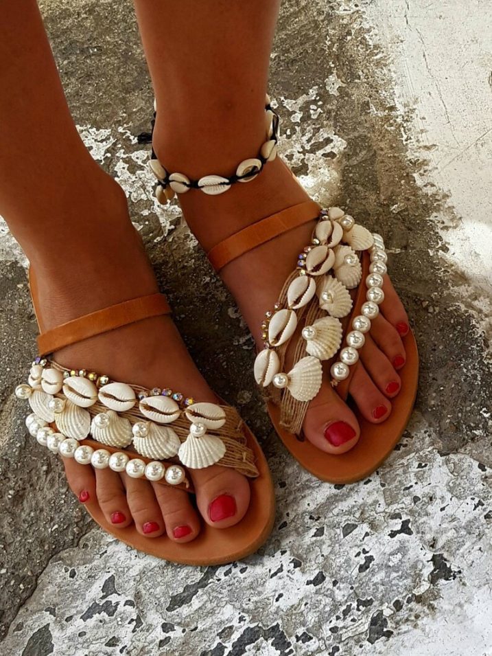 seashell pearl strappy sandals // boutiqueofsandals